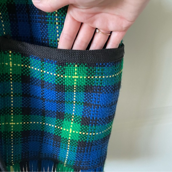 Vintage The Wheelers Hand Woven Plaid Fringed Green Blue Vest - Picture 7 of 10